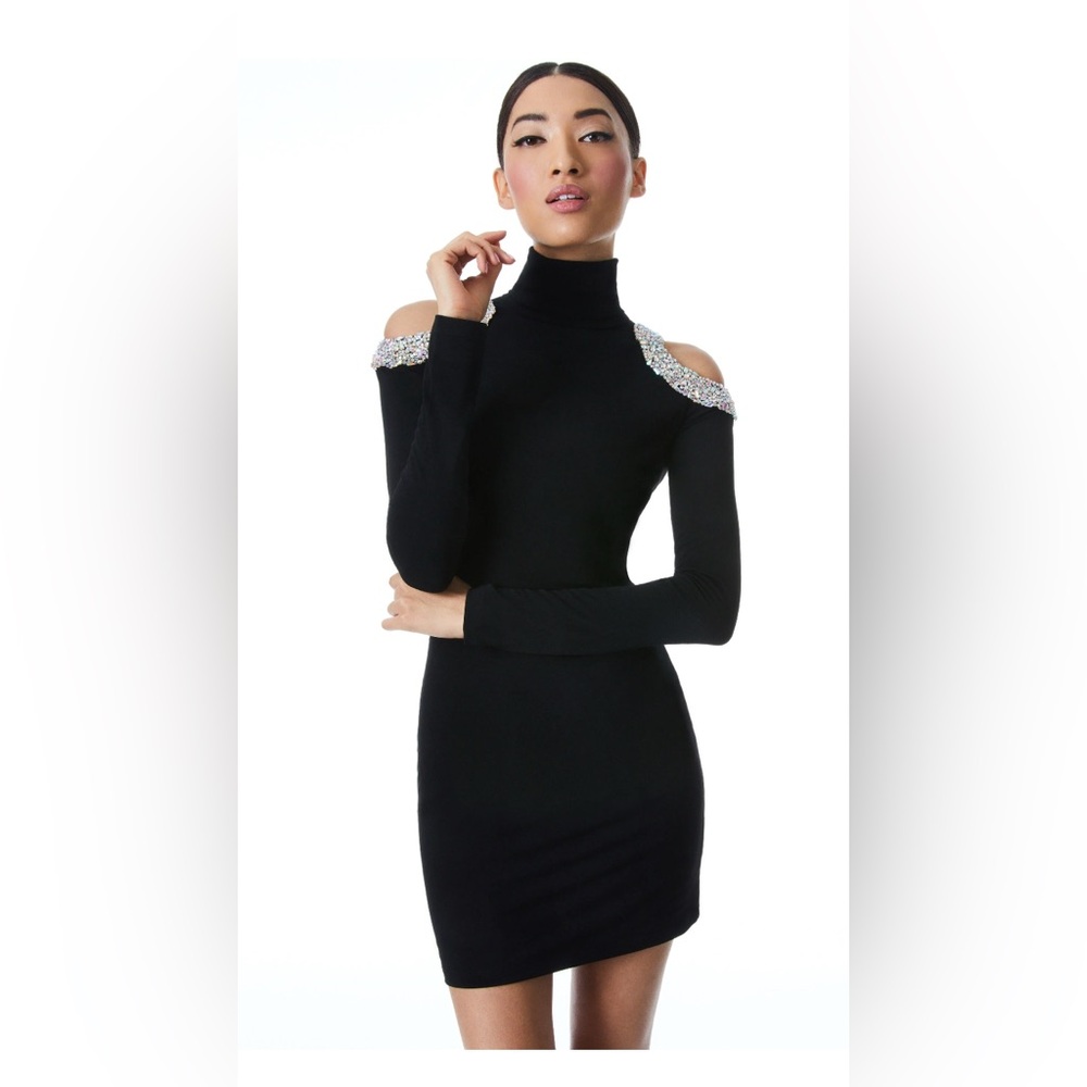Alice + Olivia DELORA EMBELLISHED SHOULDER CUT OUT MINI DRESS 6 WORN ONCE - Picture 3 of 7